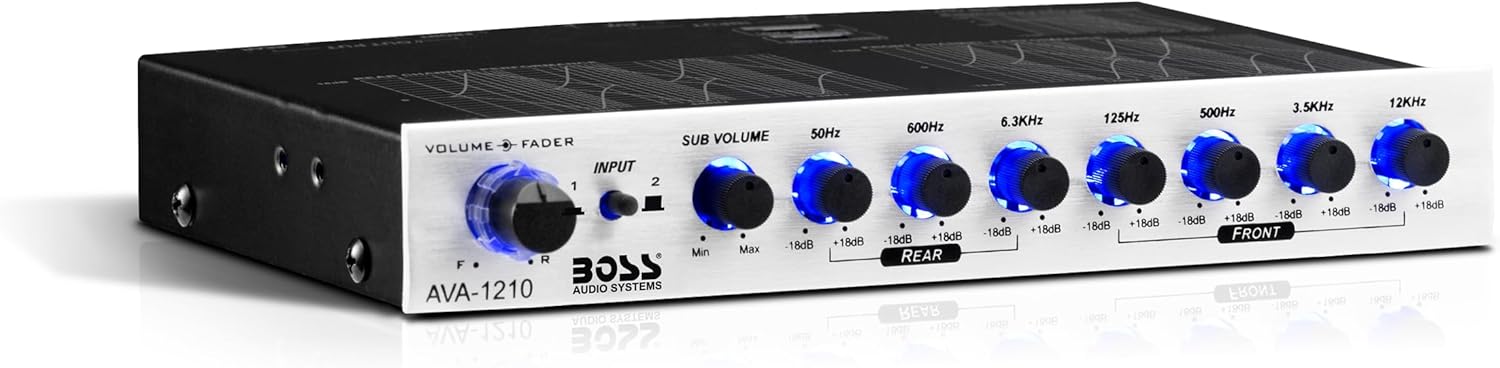 BOSS AVA1210 7 Band Car Preamp Equalizer with Gold Plated Front, Rear 