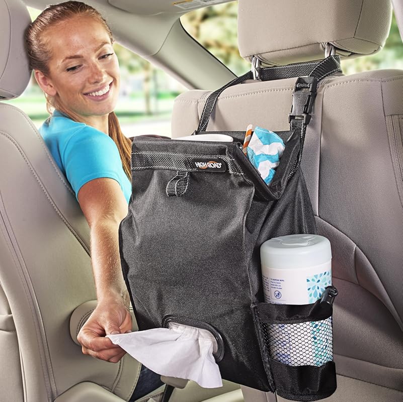 High Road Car Organizer with Leakproof Trash Bin Tissue Holder and Lar