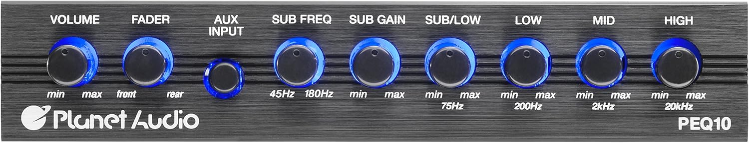 Planet Audio PEQ10 4-band half-DIN car preamp equalizer with subwoofer