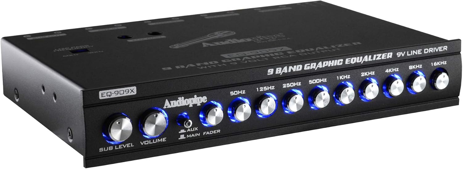 Audiopipe EQ-909X 9-band car graphic equalizer with 9V line driver for