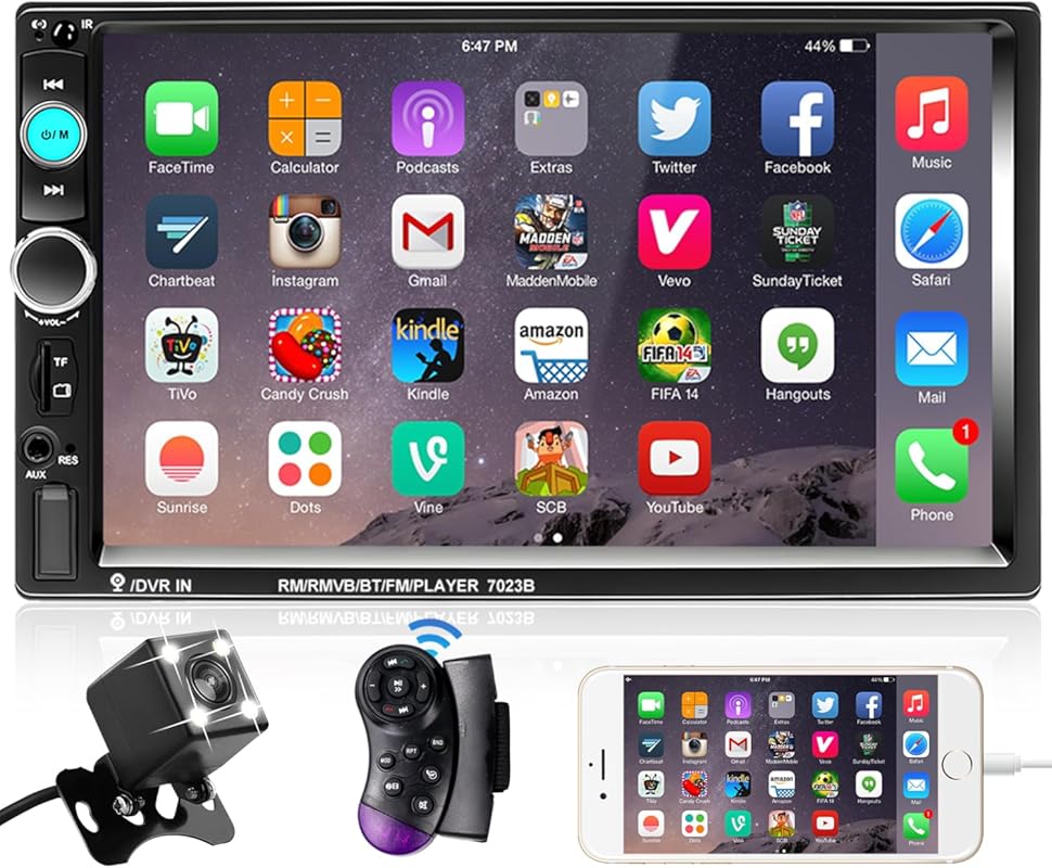 Podofo 7-inch Double DIN Car Stereo with Bluetooth, Touchscreen, Mirro