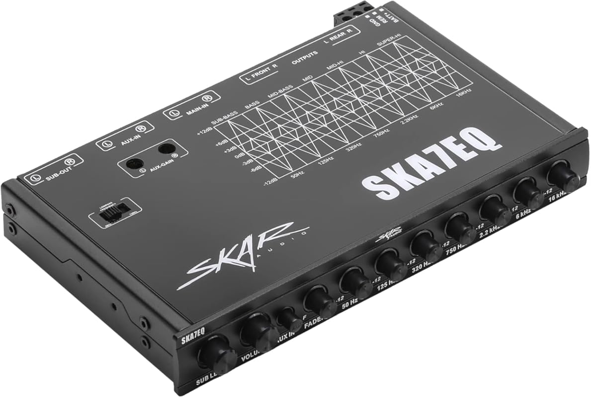 Skar Audio SKA7EQ 7-band half-DIN car graphic equalizer with aux input