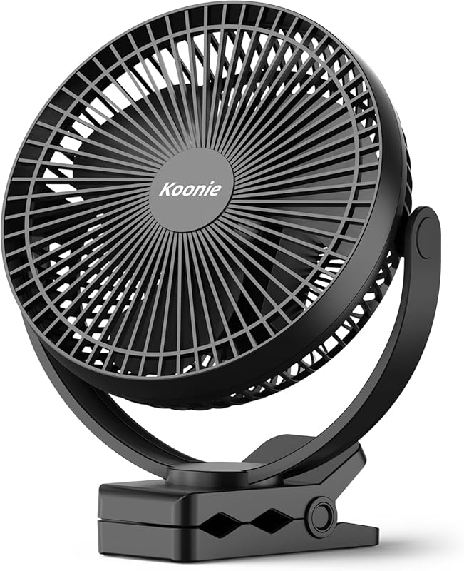 Koonie 10000mAh rechargeable 8-inch clip-on fan, 4 speeds, strong airf