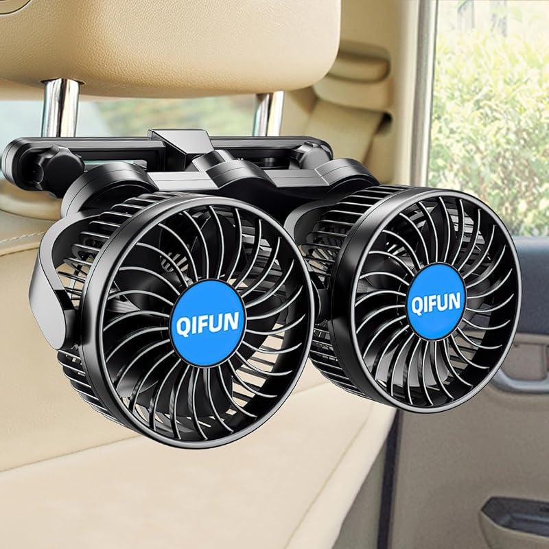 4-inch 12V headrest car fan 360-degree rotatable backseat cooling with
