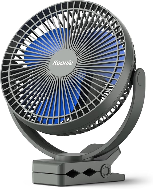 Koonie 10000mAh rechargeable 8-inch clip-on fan, USB powered, four spe