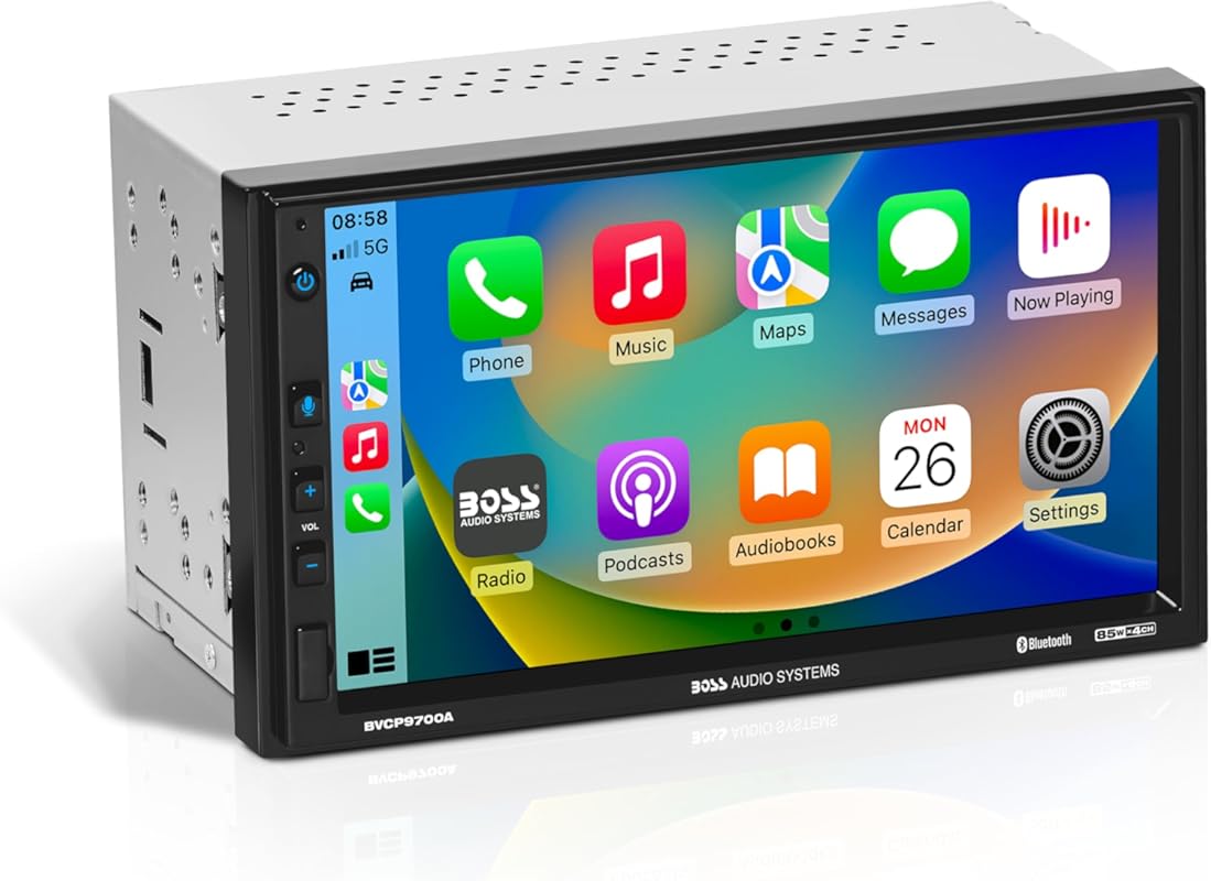 BOSS BVCP9700A double DIN car stereo with Apple CarPlay, Android Auto,