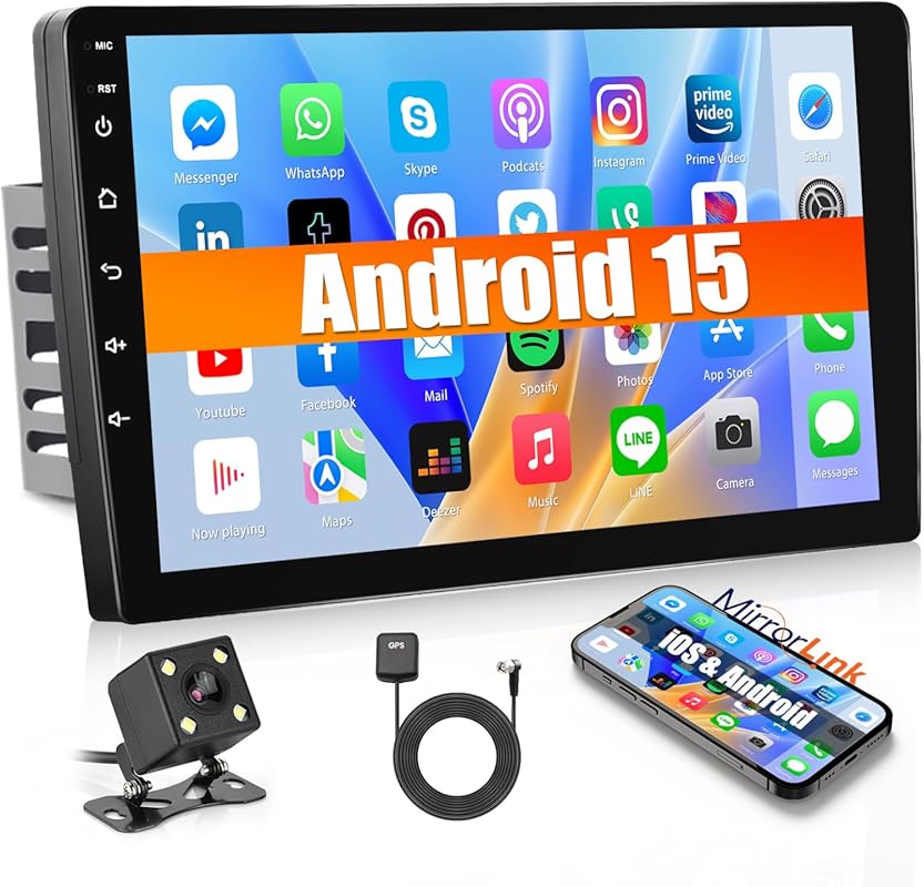 10.1 inch double DIN Android 15 car stereo with GPS navigation, touchs