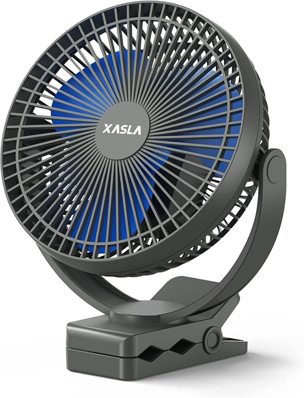 xasla 10000mAh 8-inch Rechargeable Clip-on Fan with 4 Speeds and 24-Ho