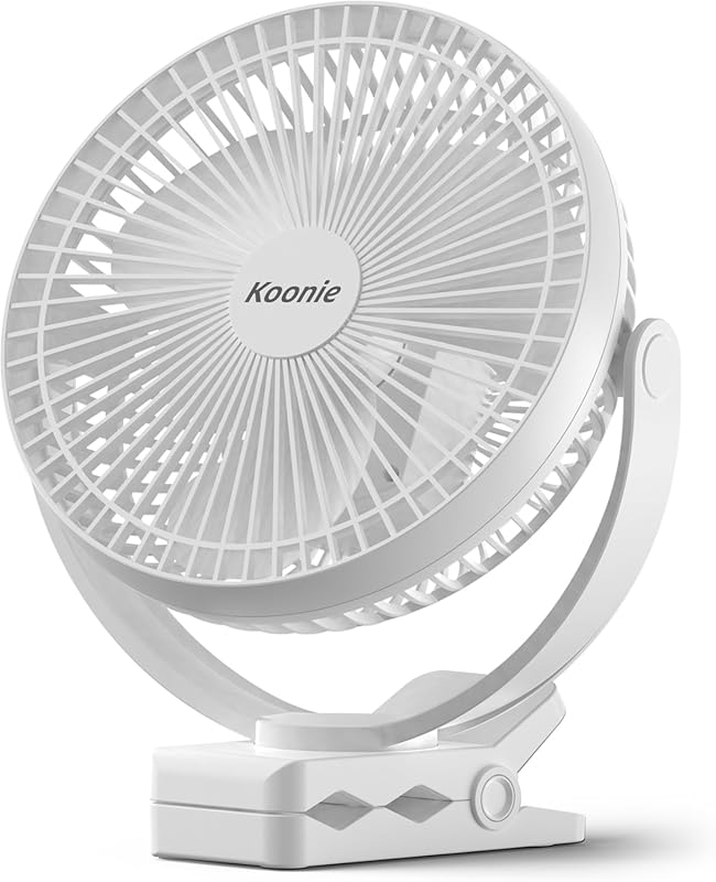 Koonie portable 8-inch clip-on fan, 10000mAh USB rechargeable, 4 speed