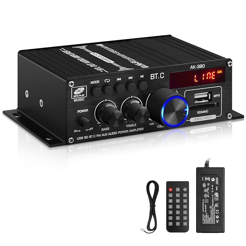 AK-380 USB SD Bluetooth FM AUX 2.0-Channel HiFi Power Amplifier 400W+4