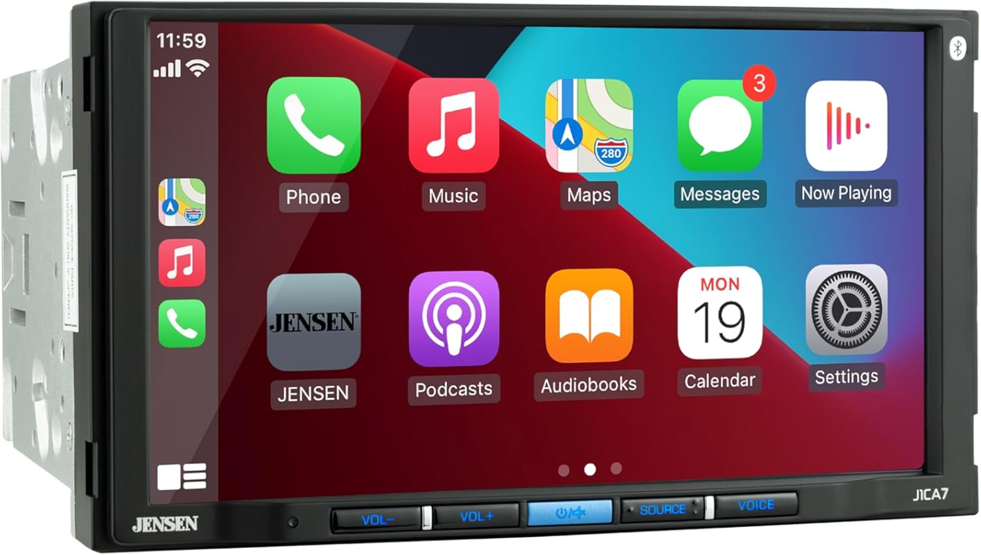 JENSEN J1CA7 7 Inch Double DIN Touchscreen Head Unit Apple CarPlay And