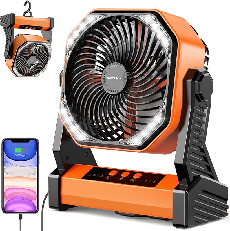 20000mAh rechargeable camping fan with light 360 degree rotation hook 