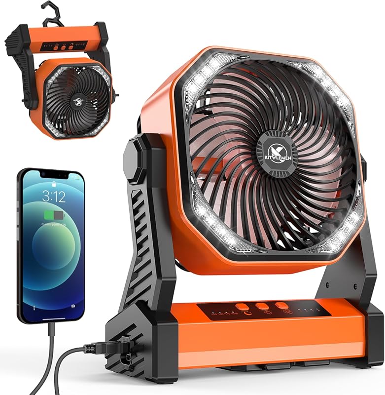 KITWLEMEN 20000mAh Rechargeable Camping Fan with 4 Speeds, Bright Ligh