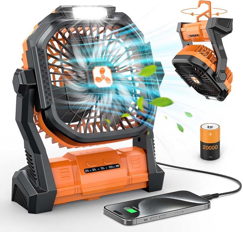 Rechargeable Cordless Mini Table Fan with LED Lantern, USB Battery Ope