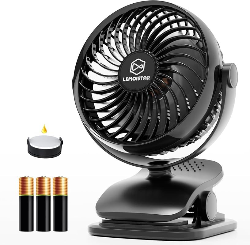 Shinebella AA battery powered clip-on fan with four speeds, aroma func