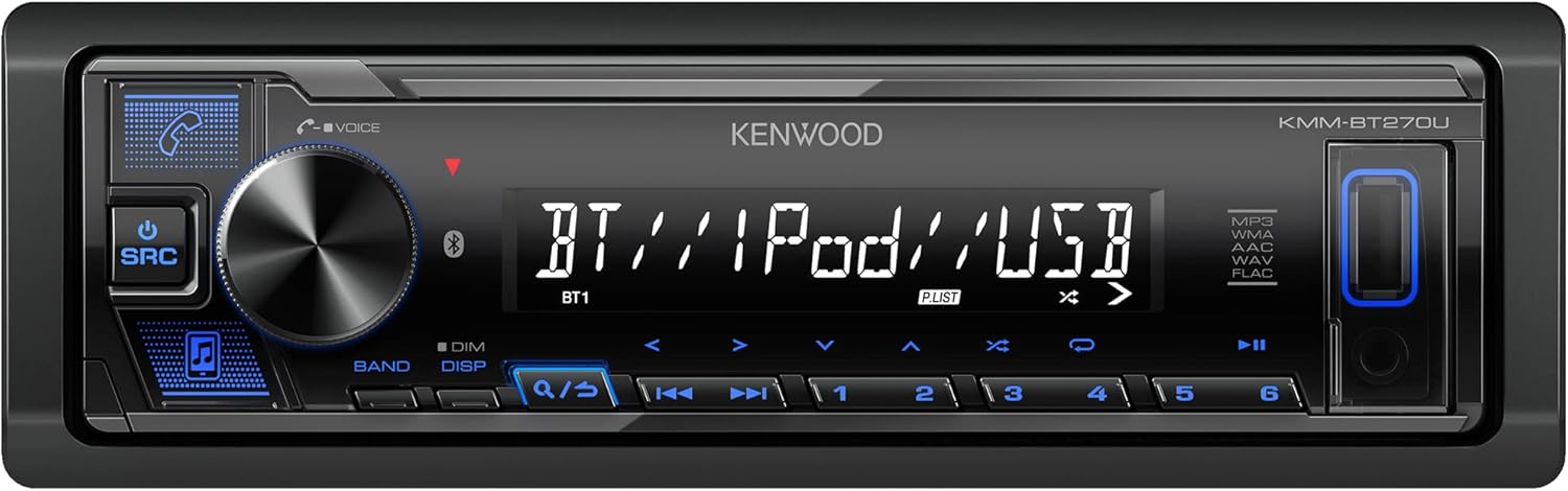 Kenwood KMM-BT270U Single DIN Digital Media Car Stereo with Bluetooth,