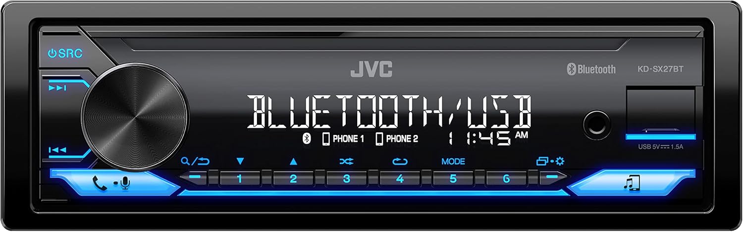 JVC KD-SX27BT single-DIN digital media receiver with Bluetooth, 100W, 
