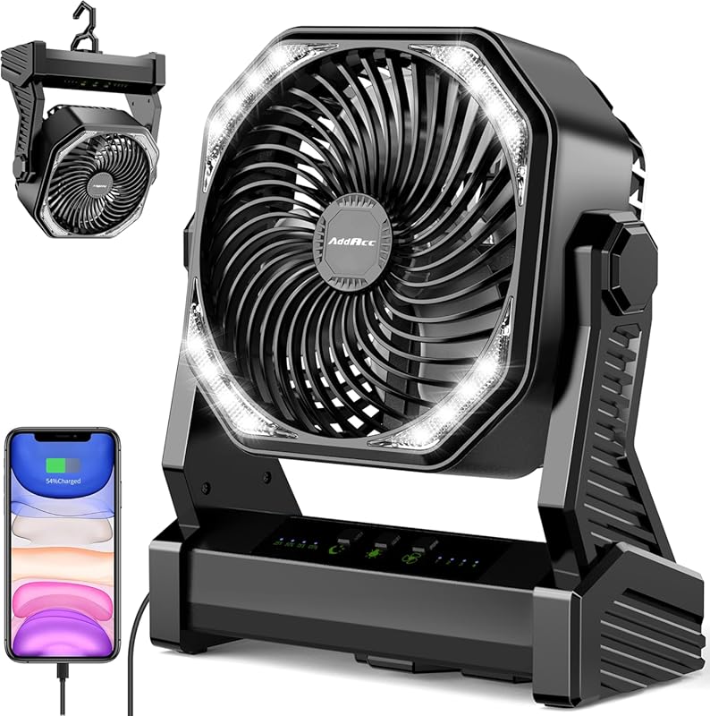 20000mAh rechargeable camping fan with light 360 degree rotation hook 