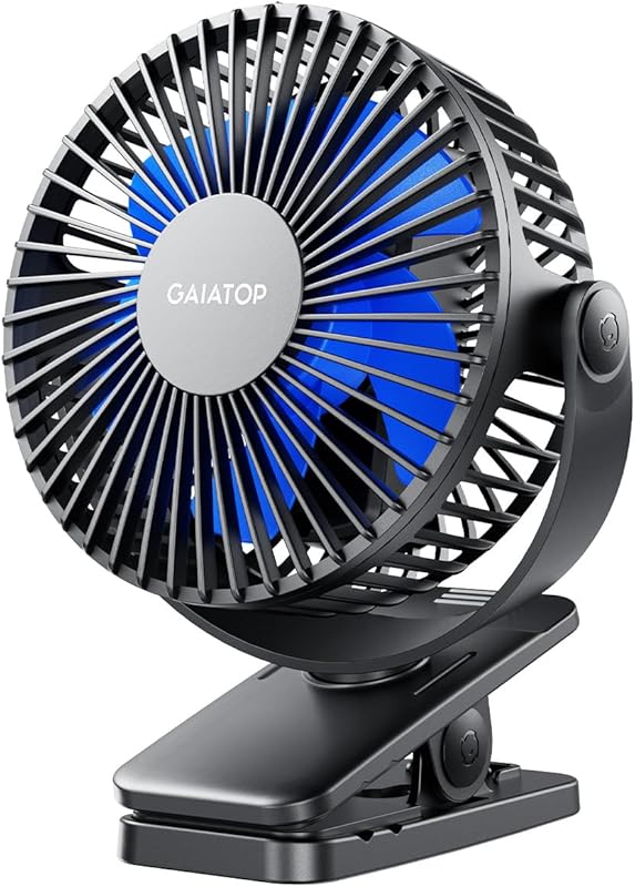 Gaiatop battery operated clip on fan 3 speed quiet rechargeable 360 de