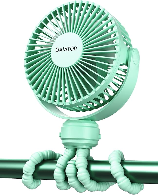 Gaiatop mini portable clip-on fan green, rechargeable battery, 3-speed