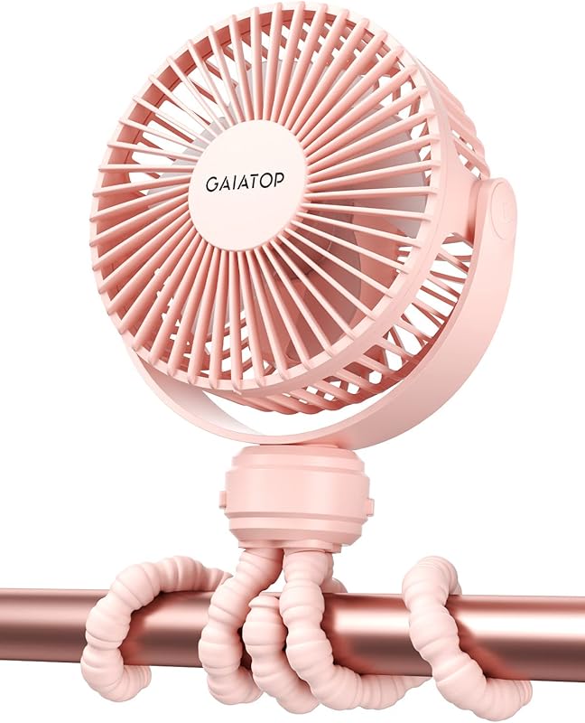 Gaiatop mini portable clip-on fan pink, rechargeable battery, detachab