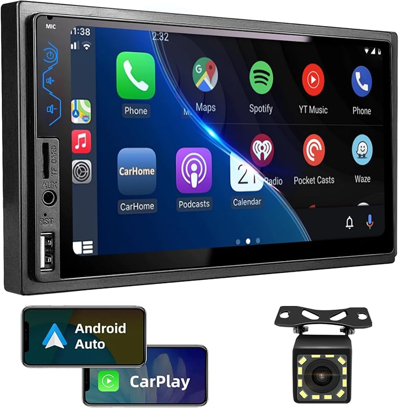7-inch Double DIN Car Stereo with Apple CarPlay, Android Auto, Bluetoo