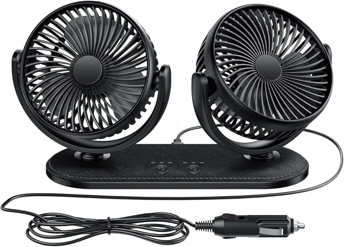 TriPole 12V and 24V dual head portable car cooling fan with rotatable 