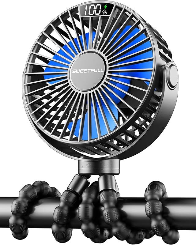 Mini Clip on Fan with LED Display 4 Speed 360 Degree Rotate Flexible T