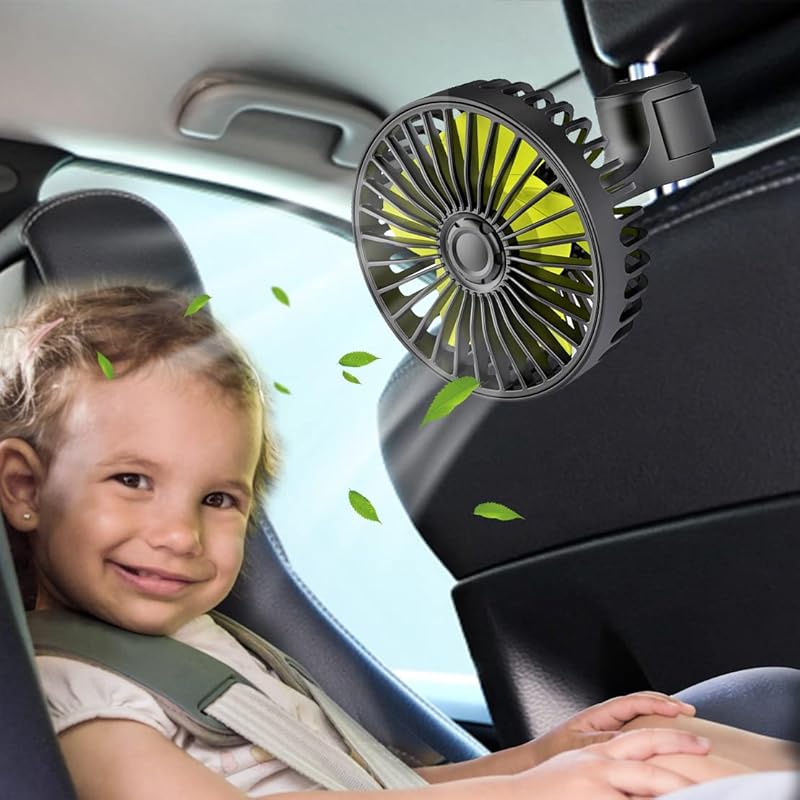 USB Car Seat Fan for Backseat Baby and Kids, 5V USB-Powered Rear Seat 