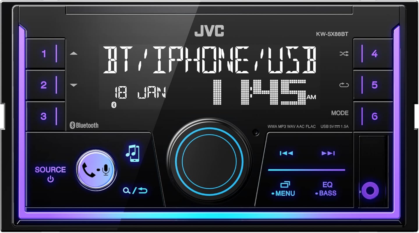 JVC KW-SX88BT Double DIN Bluetooth Media Car Stereo with Front USB, Au