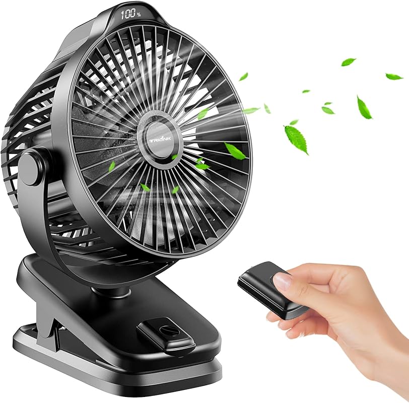 5-inch Portable Rechargeable Clip-on Fan with Remote, 8000mAh Battery 