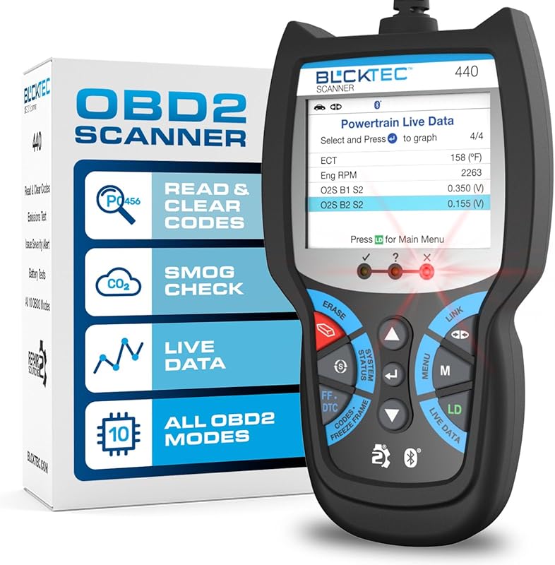 BLCKTEC 440 Bluetooth OBD2 scanner code reader with live data battery
