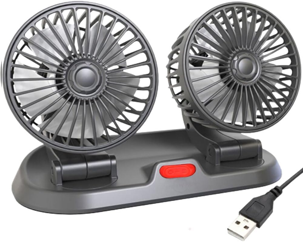 Portable 3-Head Car Cooling Fan, Two-Speed Adjustable Dashboard Air Ci