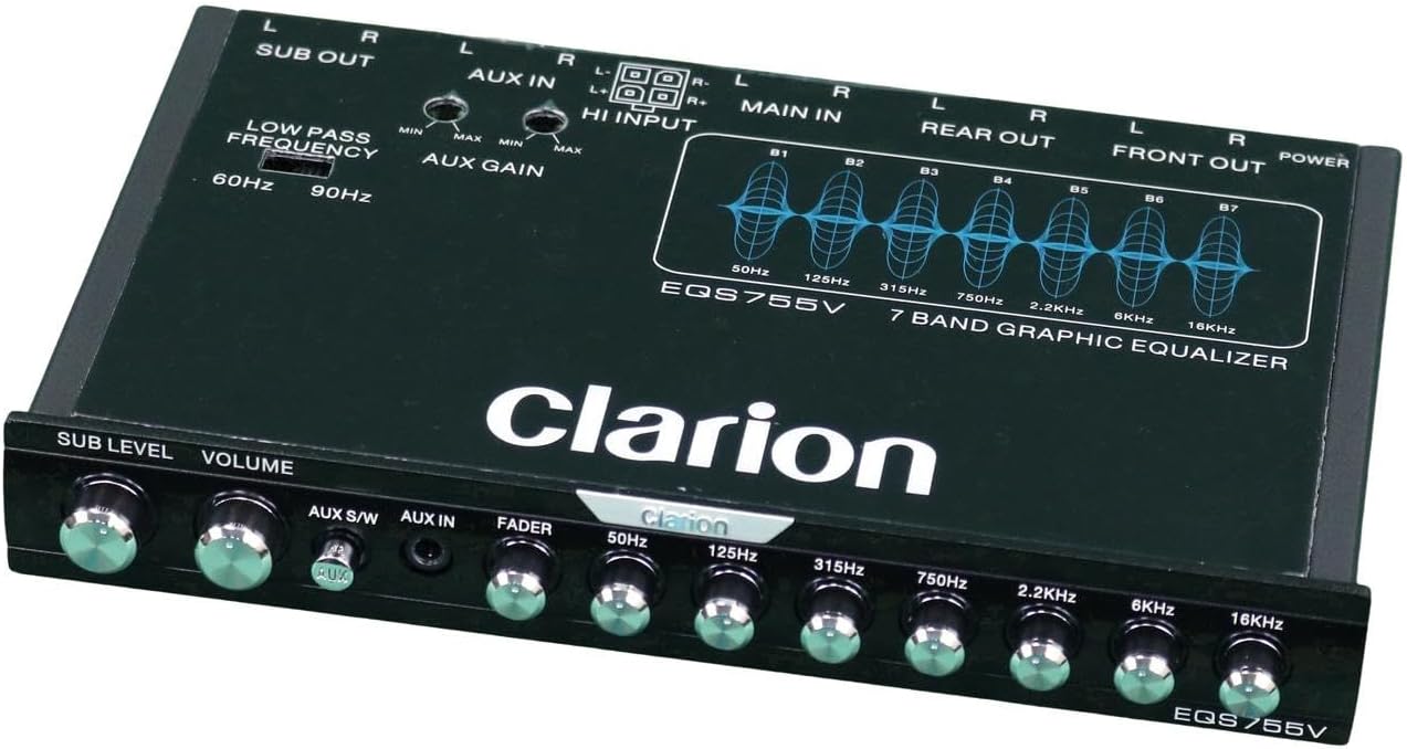 Clarion EQS755V 7-band half-DIN car equalizer crossover with front 3.5