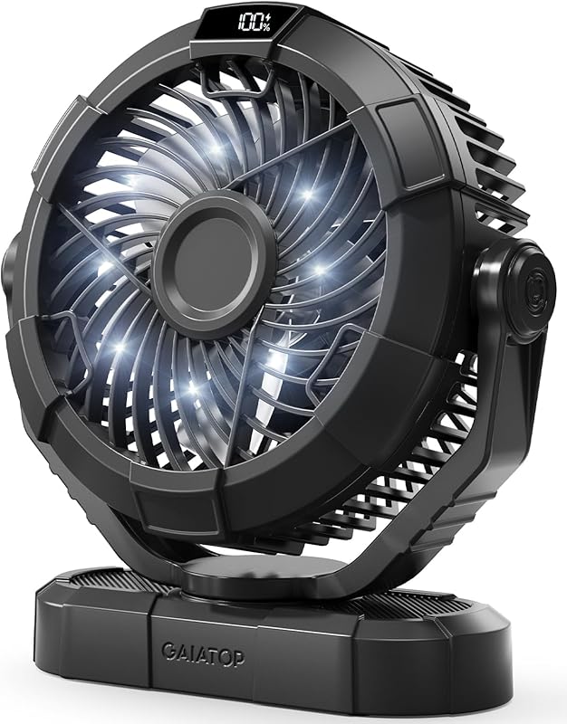 Gaiatop 4000mAh Portable Camping Fan with LED Lantern, 360-Degree Rota