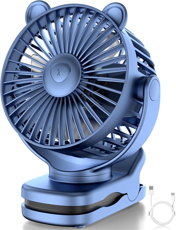 Rechargeable clip-on portable fan with 2000mAh battery, powerful clamp