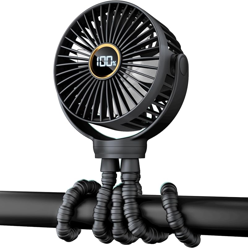 Rechargeable portable mini fan for stroller and car seat, 360 degree r