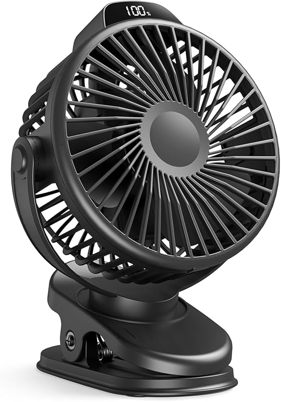 Koonie Portable Rechargeable Clip-On Fan with LED Display, 3-Speed 360