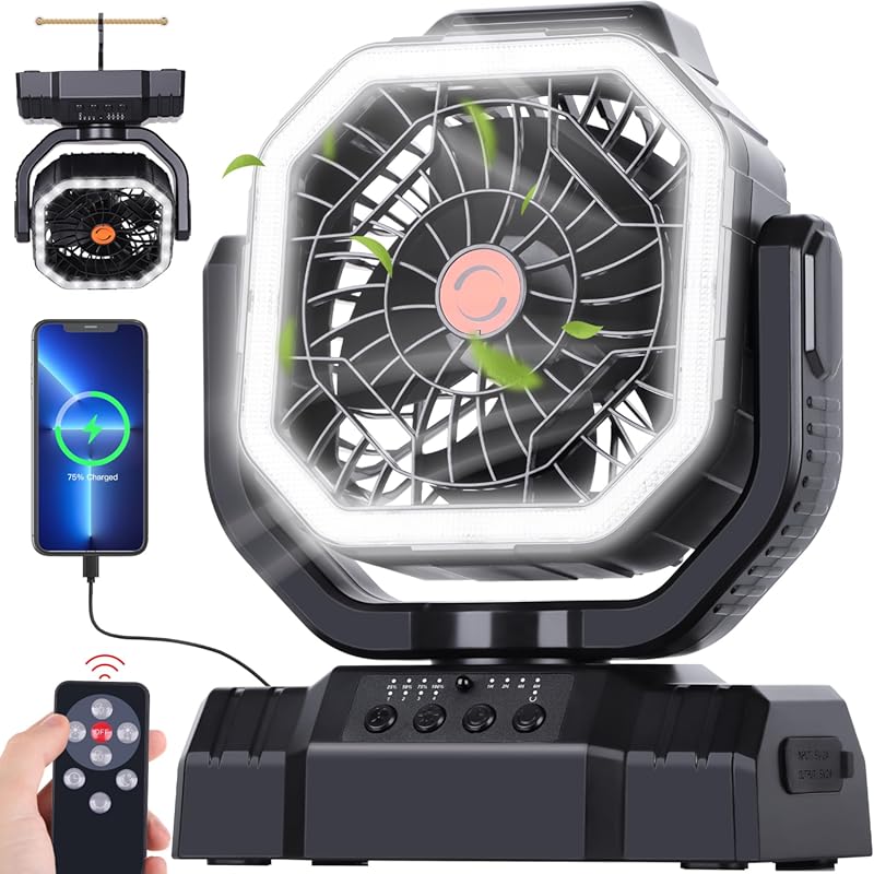 20000mAh High Speed Portable Rechargeable Fan with Remote and Auto Osc