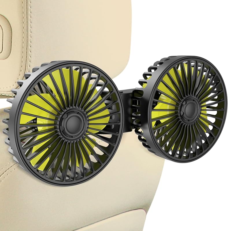 Wowok Dual Head Portable Car Fan for Rear Seat USB Clip On 360 Degree 