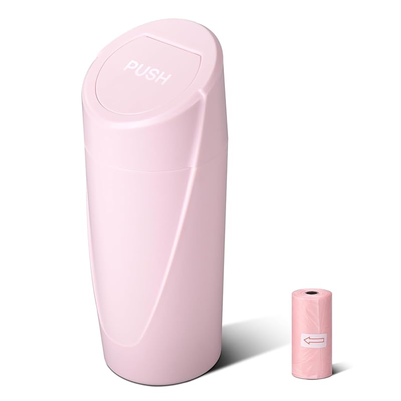 Pink mini leakproof car trash can with lid and cup holder includes 20 