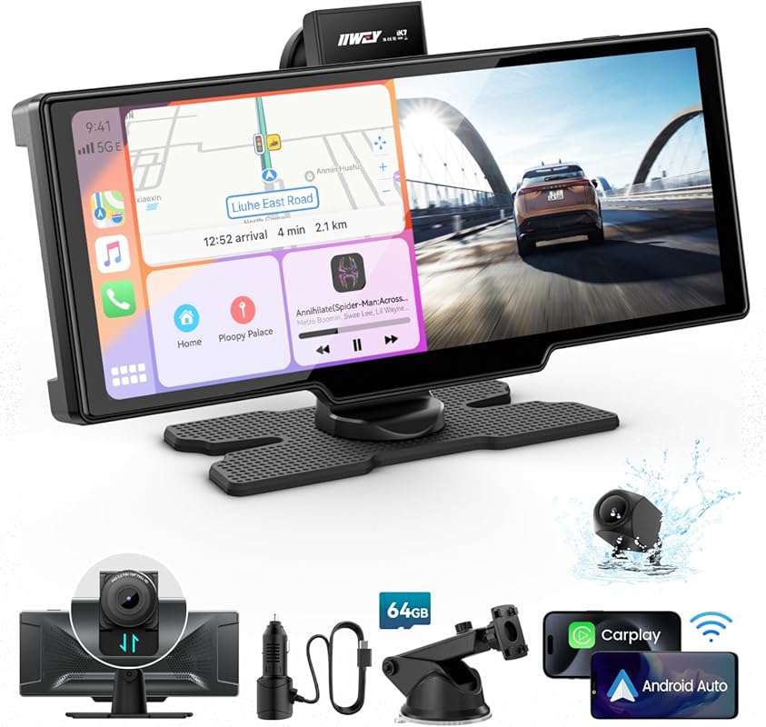 Portable 10 inch CarPlay touchscreen with wireless CarPlay and Android