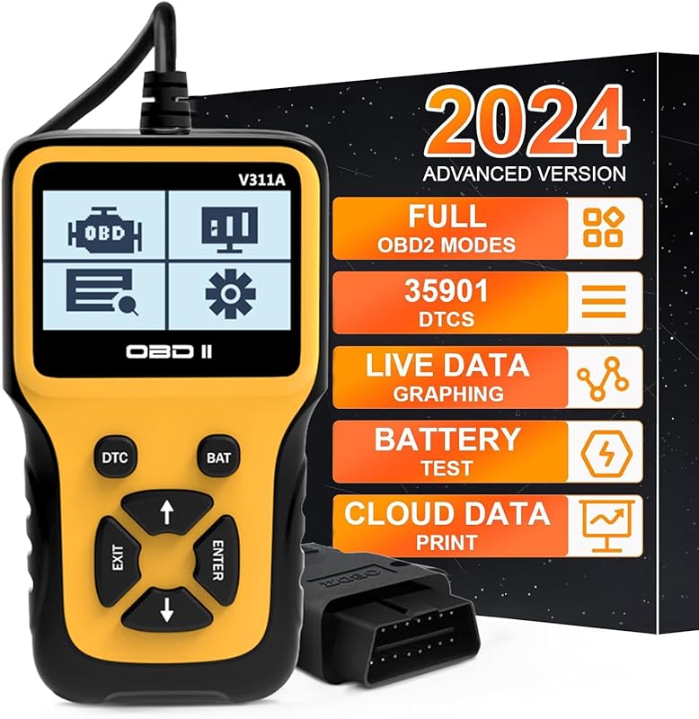 Professional OBD2 Scanner, Read and Erase Fault Codes, DTC Library, Cl