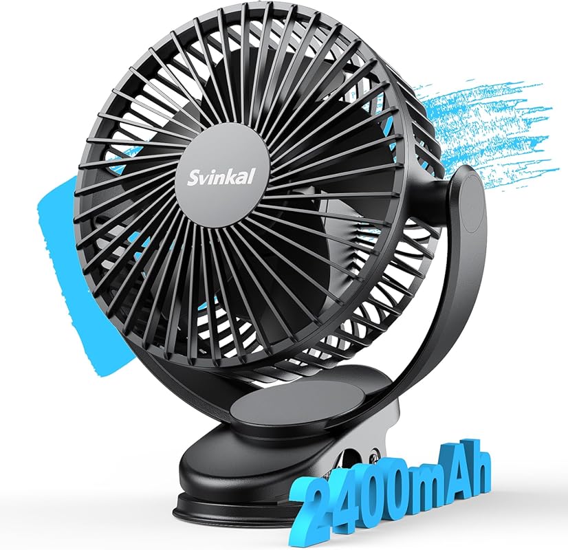 joytutus USB portable clip on fan 2400mAh Type C 6 inch 3 speed tiltin