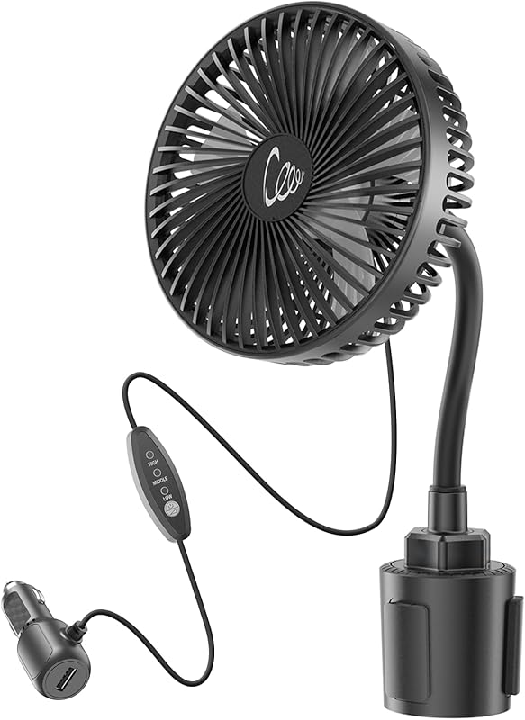 12V Portable 3-Speed Car Fan for Front Seat, Cigarette Lighter Powered