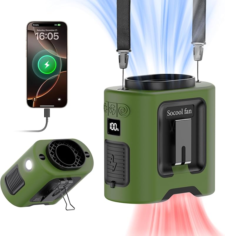 Socool 14500mAh portable waist fan clip on belt 360 rotation rechargea