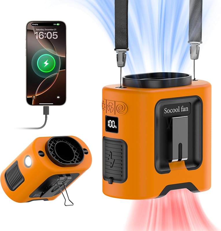 Socool 14500mAh portable waist clip on shirt fan 360 rotation recharge