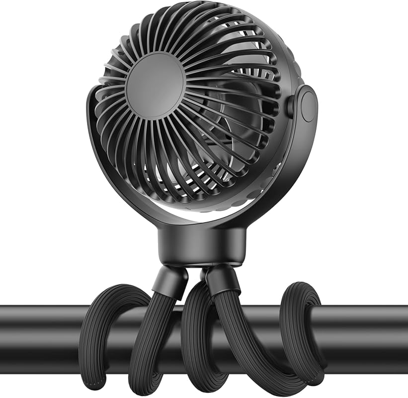 Portable Clip-on Mini Fan with Three Speeds, Flexible Clamp, Rechargea