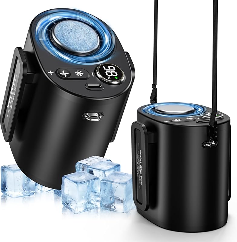 Rechargeable handheld portable fan with ice cooler, 5000mAh battery, v