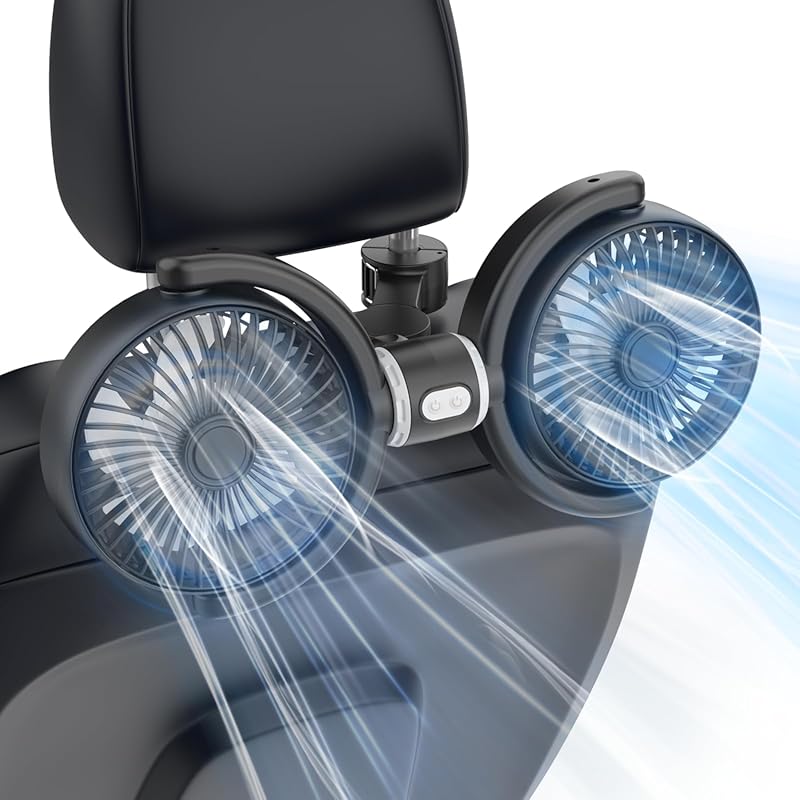 USB Dual Backseat Car Fan with Separate Controls, 3-Speed Brushl